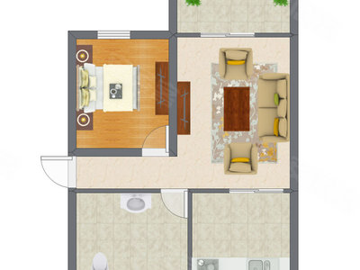 1室1厅 52.80平米户型图