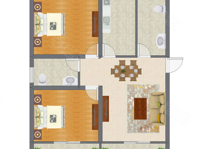 2室2厅 104.46平米户型图