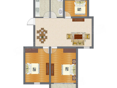3室2厅 74.73平米