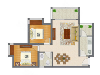 2室2厅 68.92平米户型图