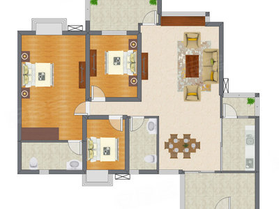 3室2厅 134.78平米户型图