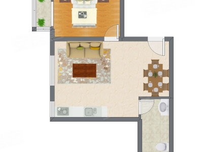 1室2厅 62.52平米户型图