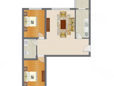 2室1厅 93.00平米