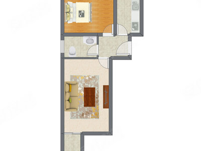 1室1厅 51.71平米户型图