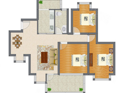 3室2厅 90.95平米户型图