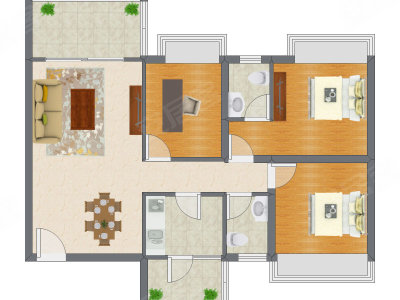 3室2厅 90.04平米户型图