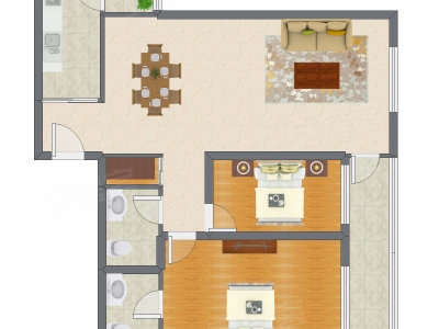 2室2厅 122.04平米户型图