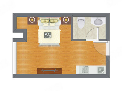 1室0厅 37.02平米户型图