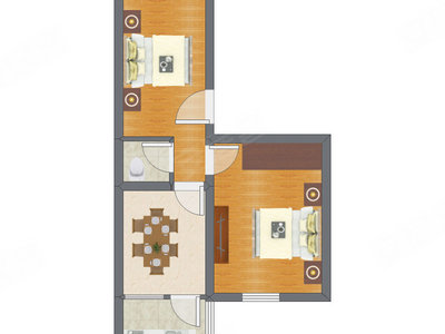 2室1厅 48.56平米户型图
