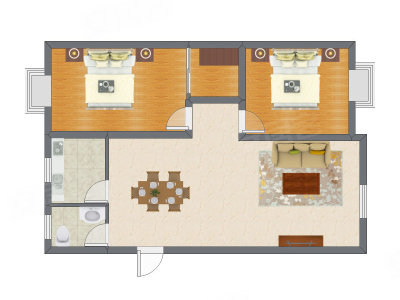 2室2厅 83.40平米户型图
