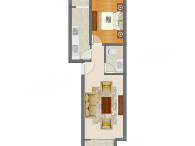 1室1厅 61.82平米户型图