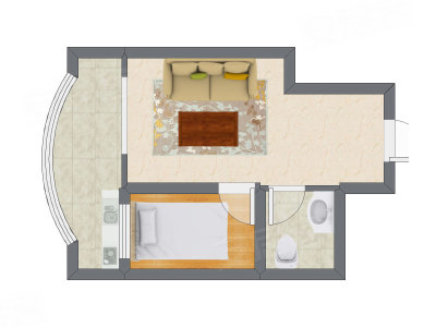 1室1厅 35.54平米户型图
