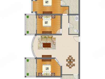 3室2厅 130.30平米户型图