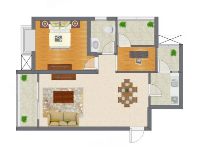 1室2厅 76.48平米户型图