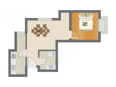 1室1厅 52.46平米户型图