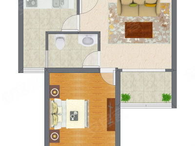 1室1厅 56.27平米户型图