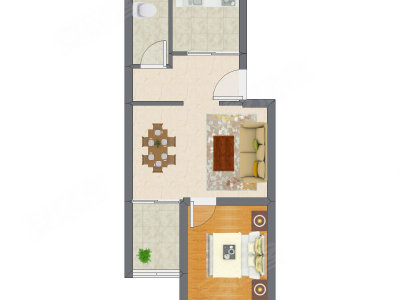 1室2厅 51.79平米户型图