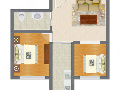 2室1厅 63.74平米户型图