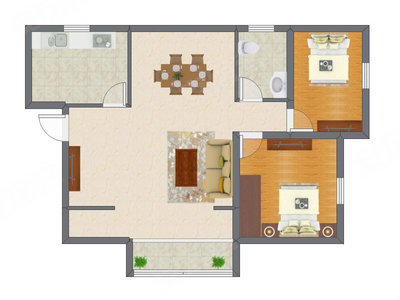 2室2厅 50.05平米户型图