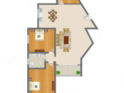 2室2厅 106.37平米户型图