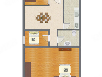 2室1厅 85.74平米户型图