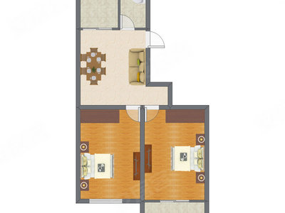 2室1厅 71.60平米户型图
