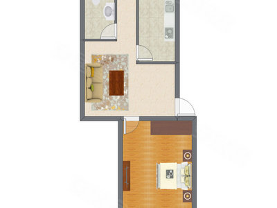 1室1厅 52.70平米户型图