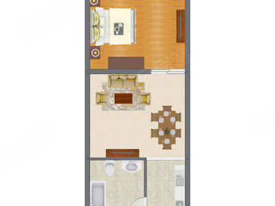 1室2厅 45.69平米户型图