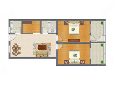 2室2厅 90.25平米户型图
