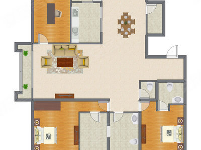 3室2厅 215.00平米户型图