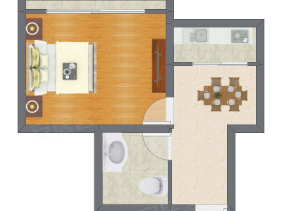 1室1厅 38.00平米户型图