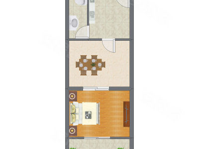 1室1厅 41.24平米户型图