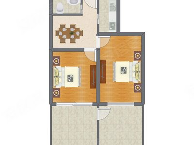 2室1厅 58.15平米
