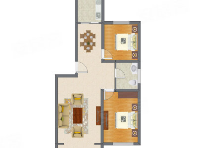 2室2厅 88.33平米户型图