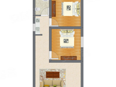 2室1厅 38.20平米户型图