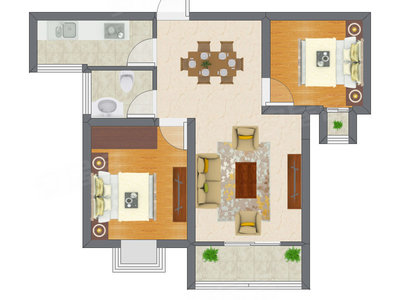 2室1厅 45.35平米户型图