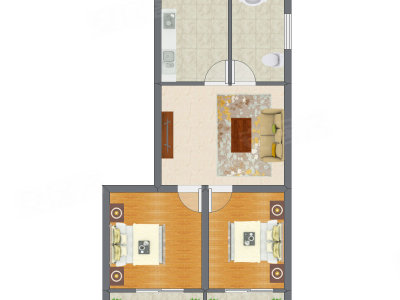 2室1厅 59.30平米户型图