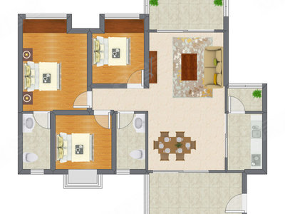 3室2厅 100.40平米