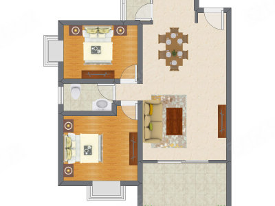 2室2厅 90.14平米户型图