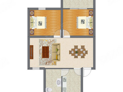2室2厅 69.57平米户型图