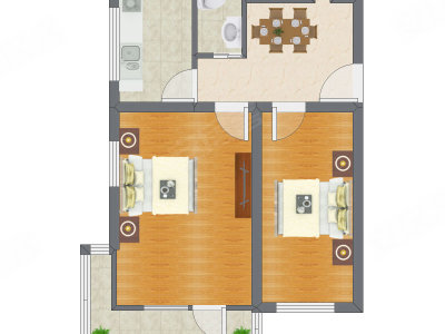 2室1厅 66.17平米