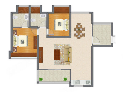 2室2厅 89.56平米户型图