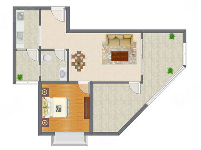 1室2厅 78.23平米户型图