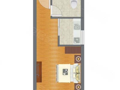 1室1厅 22.83平米户型图