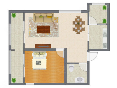1室2厅 81.98平米户型图