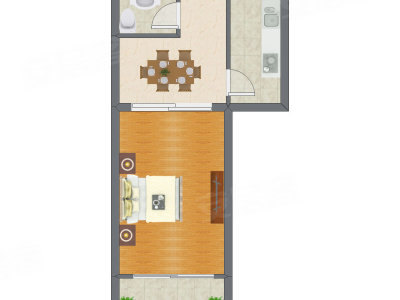 1室1厅 34.55平米