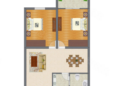 2室2厅 62.42平米