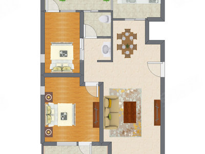 2室2厅 90.40平米户型图