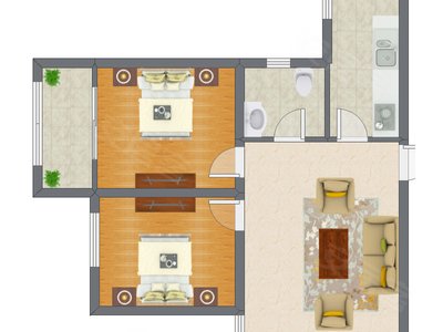 2室1厅 90.00平米