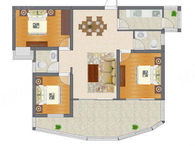 3室2厅 83.20平米户型图